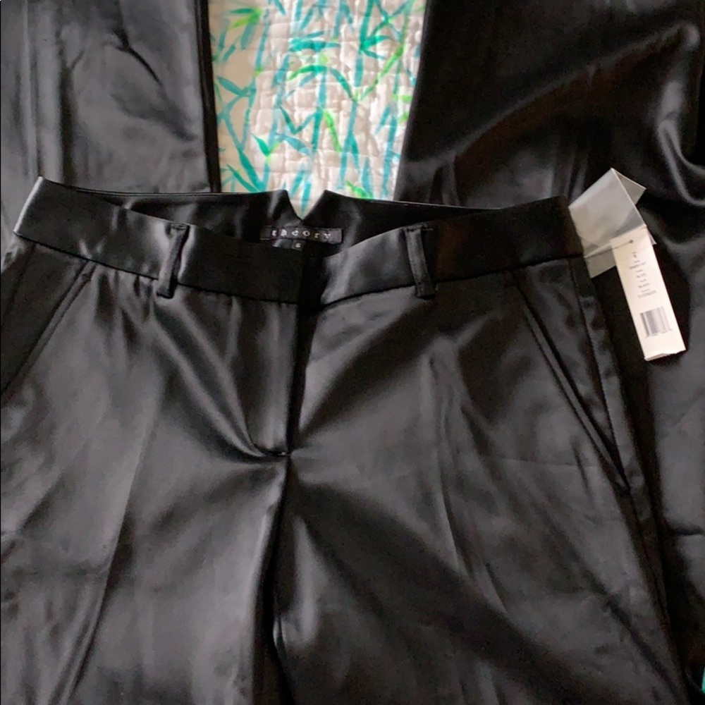 NWT Theory Black Satin Wide Leg Mid Rise Pants 6 - Picture 13 of 13